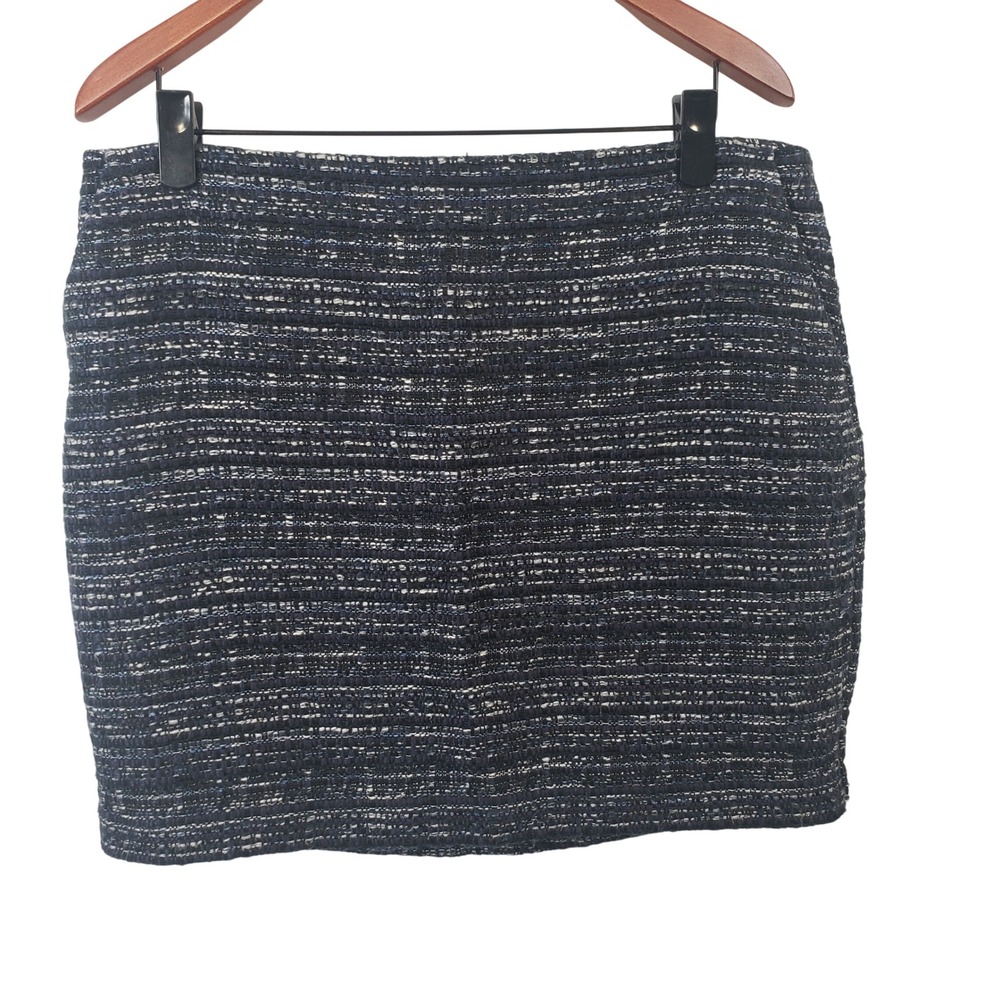 Banana Republic Womens 14 Tweed Skirt Navy Blue White Career Business  /B117